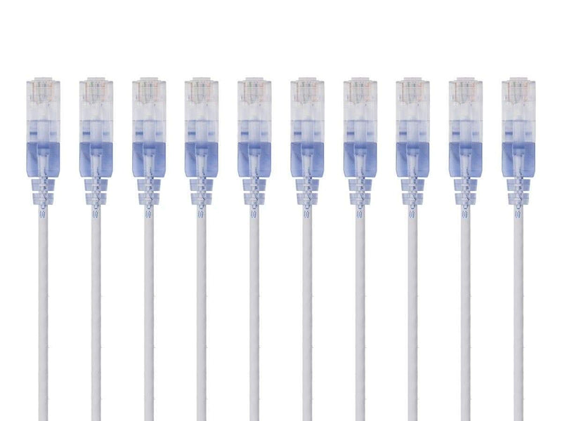 Monoprice Cat6A Ethernet Patch Cable - Snagless RJ45, 550Mhz, 10G, UTP, Pure Bare Copper Wire, 30AWG, 10-Pack, 14 Feet, Blue - SlimRun Series 10 Pack