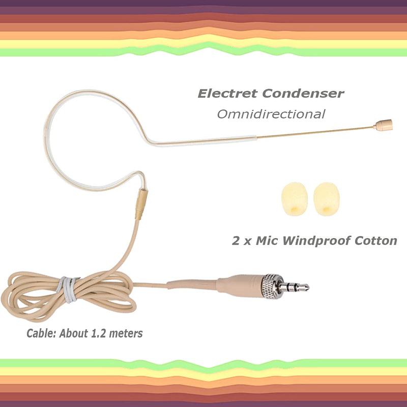 Headset Microphone Single Ear Earset Headworn Over Ear Hanging Condenser Omnidirectional Mic Compatible with Sennheiser Wireless System Bodypack Transmitter 1.2m Cable 3.5mm Female Screw Plug