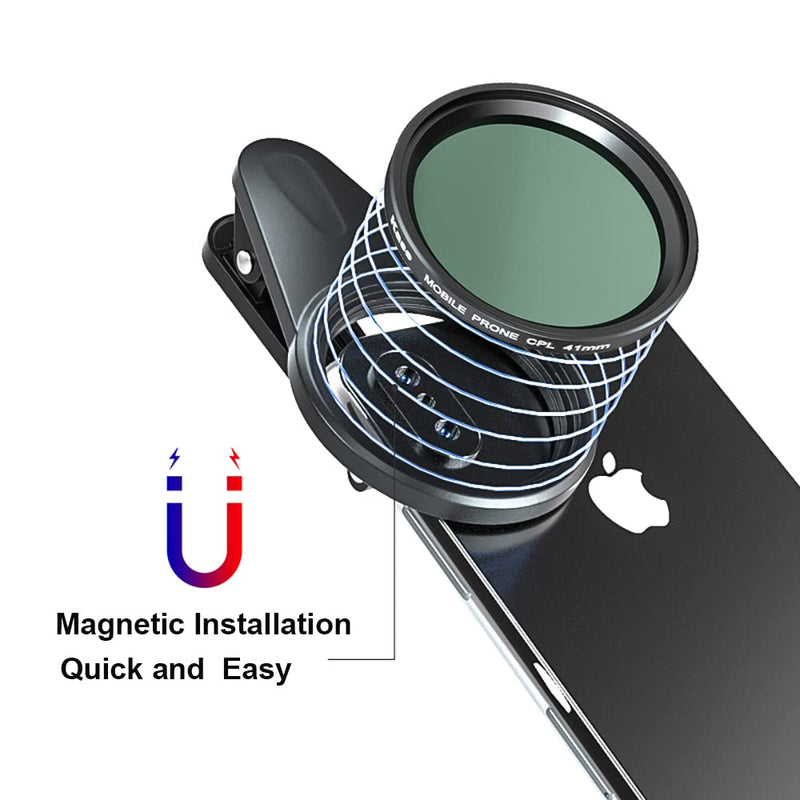 [AUSTRALIA] - Kase 41mm Magnetic Polarizing CPL Filter for iPhone,Cell Phone Camera Lens Circular Polarizer Filter with Clip for iPhone 14 13 12 11 8 7 XR X XS,Samsung Xiaomi OnePlus 