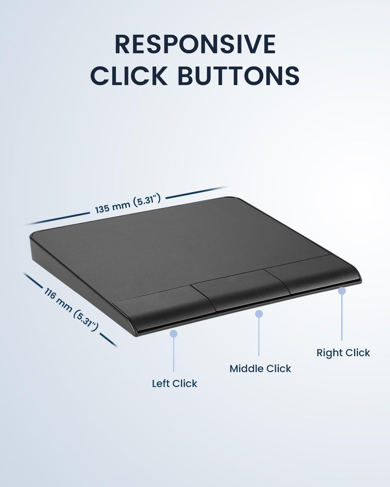 Perixx PERIPAD-706 [Firmware Updated] Wireless Slim Touchpad for Windows System - Multi-Device Bluetooth and 2.4G RF Connectivity - Rechargeable via USB-C - Large Size 5.31x4.57x0.55 Inches - Black