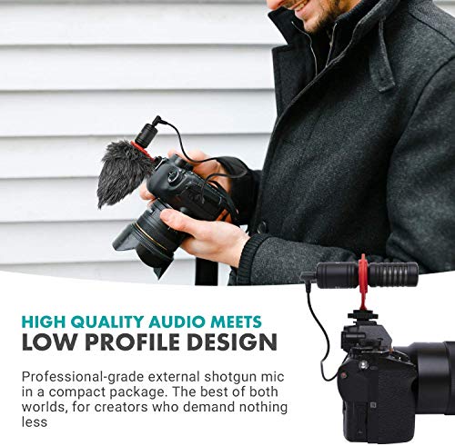 Movo VXR10-PRO External Video Microphone for iPhone/Camera, with Rycote Lyre Shock Mount - Compact Shotgun Mic and Accessories Compatible with iPhones and DSLR Cameras - Battery-Free DSLR Microphone