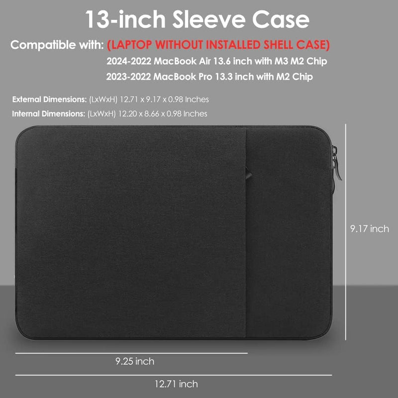 ProElife 13-Inch Laptop Sleeve Case for 2024-2022 MacBook Air 13.6 inch with Apple M3 M2 Chip & 2022 MacBook Pro 13.3 inch M2 Chip Accessory Traveling Carrying Canvas Bag Cover Simple Case (Black) Black