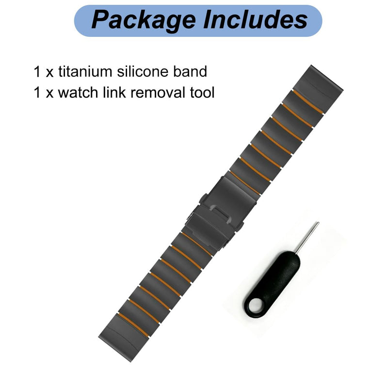 22mm Titanium Silicone Bands for Garmin Fenix 8 (47mm)/7/6/5, Forerunner 965 955, Approach S60 S62, Quatix 7 6 5, Epix Pro 2 (47mm), MARQ Gen 2-22mm Quick Easy Fit Watch Band Strap for Garmin Watch Black/Orange