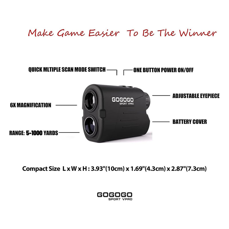 [AUSTRALIA] - Gogogo Sport Vpro GS03 Laser Golf/Hunting Rangefinder, 1000/1200 Yards Laser Range Finder with 6X Magnification Ultra-Clear View, Lightweight, Slope, Pin-Seeker & Flag-Lock & Vibration 