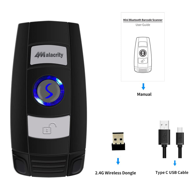 Alacrity Bluetooth Barcode Scanner, Portable Mini 1D Handheld Barcode Scanner 3-in-1 Bar Code Reader Scanner Scanning Work with Windows, Android, iOS, Tablets or Computers Able to Scan Codes on Screen 1D CCD Bluetooth Wireless Portable Scanner