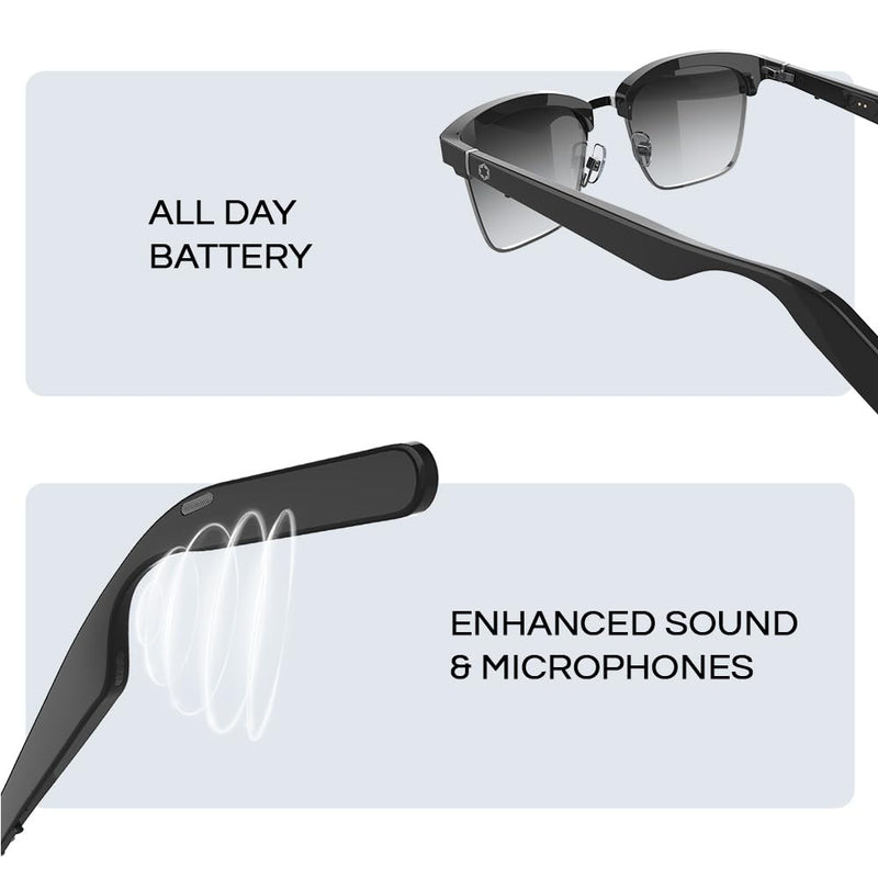 Lucyd Lyte Jupiter XXL Bluetooth Audio Sunglasses for Men, Open-Ear, UV400 | XXL wide fit, noise-canceling mic, AI voice assistant (Siri & Alexa), ideal for driving, calls & hands-free Jupiter XL Sunglasses