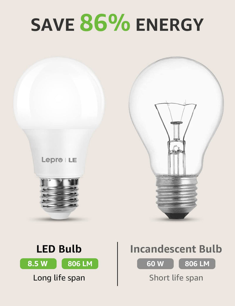 LE E27 LED bulb, 8.5 watt, 806 lumens, E27 LED bulb, replaces 60 W light bulb A60 bulb, E27 2700 Kelvin, warm white LED bulb, 180° energy saving light bulb 6