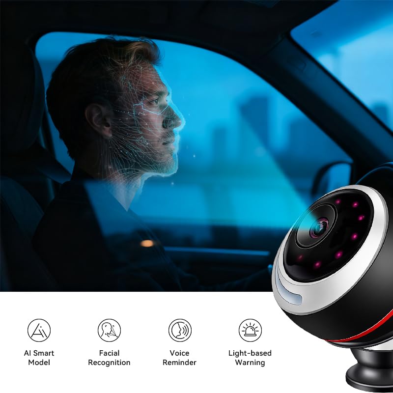 DMS Driver Monitoring System AI Fatigue Warning Device with Face Recognition Alerts for Eye Closing Yawning Smoking Phone Use & Distraction Works for All Vehicles