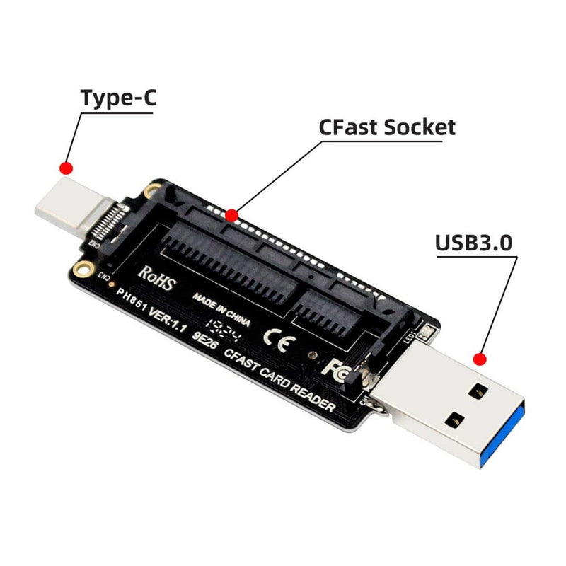 ChenYang CFast Card Reader,USB 3.0 3.1Type A ＆ Type C Male to CFast 2.0 Card PCBA Adapter CFast Card Reader for Desktop Laptop CFast to USB 3.1