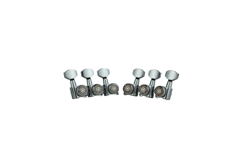Guitar Locking Tuners (3R + 3L) – 1:18 Gear Ratio Lock String Tuning Key Pegs Machine Heads Set with Hexagonal Shaped Knob Replacement, (E-107SP, Chrome) 3R + 3L