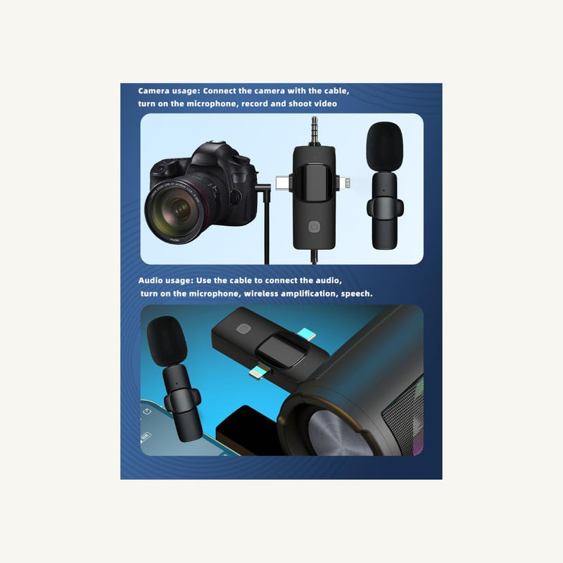 Generic K15 3 in 1 Wireless Lavalier Microphone for IPHONE/ANDROID/TABLET/Perfect for vlogging, podcasts, presentations, live performances, and professional recordings., Black