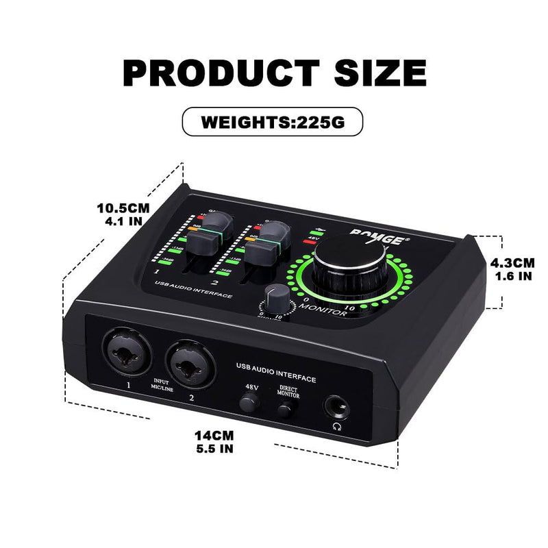 BOMGE mini 2 Channel USB Audio Interface for Recording, Streaming and Podcasting, with XLR/48V Phantom Power,Studio Quality Audio Interface for Guitarist, Vocalist, Podcaster or Producer