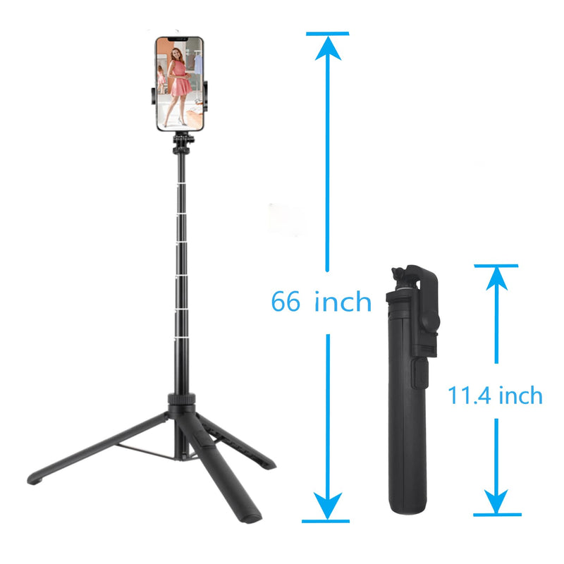 66" Selfie Stick Tripod for Cell Phone & Camera, All in 1 Expandable Phone Tripod with Remote Control and Rotate Phone Holder, Portable Tripod for iPhone/Goproo and Cameras.(black) black
