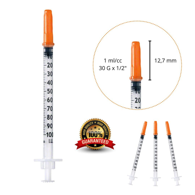 100 x 1 ml/cc Plastic Tube 30G (0.3 x 12.7 mm), Multi-Purpose Measuring Tools, Laboratory Accessories, Individually Packed (30G 1/2")