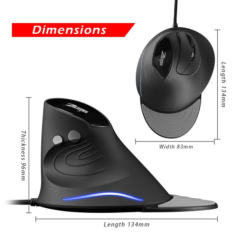 Zelotes Vertical Ergonomic Mouse,3200DPI Computer Mouse, 6 Buttons,LED Optical Wired Mouse Corded Mice for Computer, Laptop, PC – Black