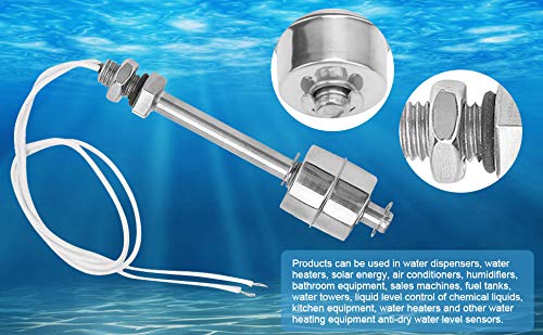 Keenso Pool Float Switch, Liquid Level Sensor AC/DC 0 ~ 220 V Stainless Steel Liquid Level Sensor Liquid Float Switch Tank Vertical Water Level Sensor for Pool Can 100 mm