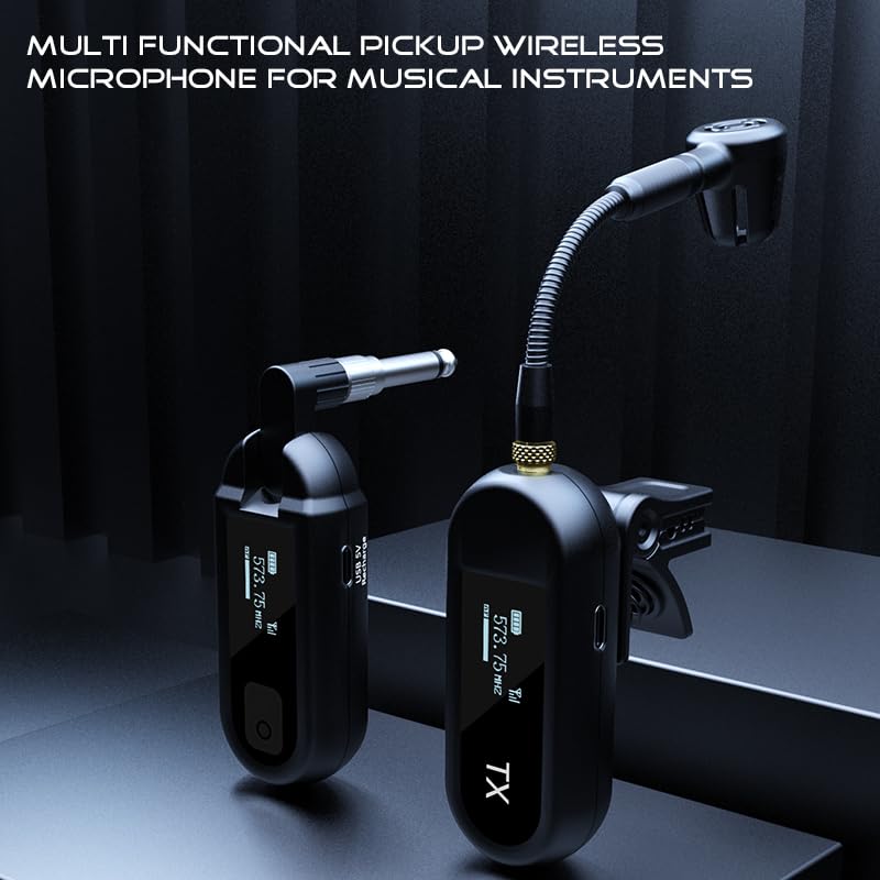 YXG Wireless UHF Saxophone Microphone System, Clip-On Instrument Microphone for Sax and Trumpet, Preset EQ & Echo Level 100 Ft Transmission Rechargeable Compact Transmitter and Receiver 8 Hours M-03