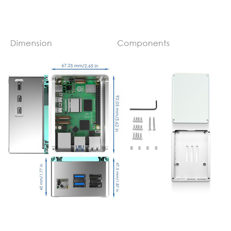 anidees Aluminum Extra High Pi case for Raspberry Pi 5 – Silver (AI-PI5-SG-H)