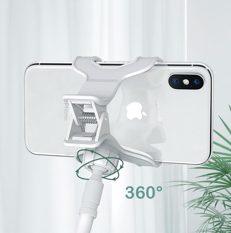 Gooseneck Phone Holder for Bed or Desk: Gooseneck Cell Phone Stand with 43.3 Inches Flexible Long Arm & Clamp | Headboard Phone Mount with Clip Fit for iPhone or Mobile Phone (White) White