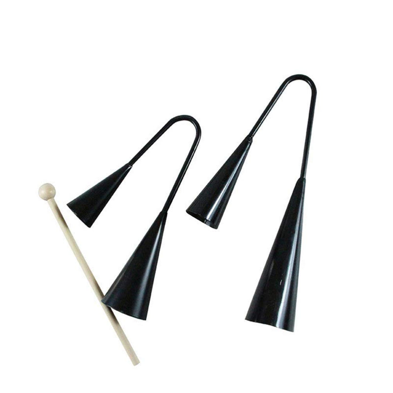 Agogo Bell Two Tone Traditional Samba Percussion Instrument with Wooden Stick for