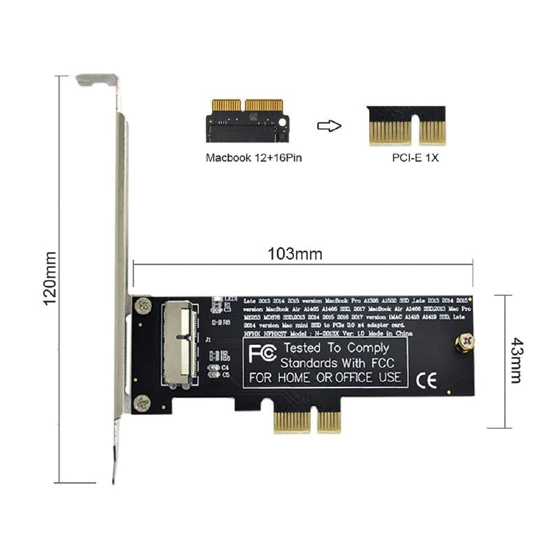 Cablecc PCI Express PCI-E 1X to 12+16Pin 2013-2017 Mac Pro Air SSD Convert Card for A1493 A1502 A1465 A1466 Black PCI-E 1X