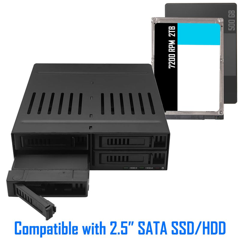 KINGWIN 4-Bay 2.5” SATA Removable SSD/HDD Mobile Rack, Hot-Swap 5.25” Internal Drive Cage, Compatible with 6Gbps SATA I/II/III, 7–9.5mm Drives, Metal Frame, LED Indicators