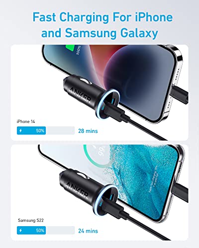 Anker (52.5W) 323 Compact Car Phone Charger and 323 (USB,Type C) 2 Port Compact Charger with Foldable Plug