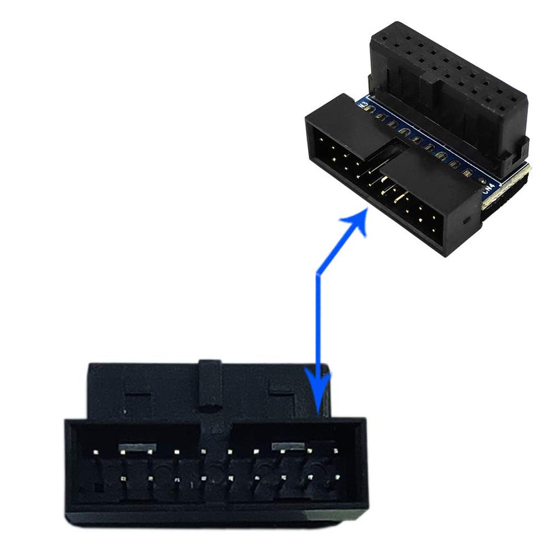 (2-Pack) COMeap USB 3.0 20 Pin Male to Female L Turn 90 Degree Right Angle Power Adapter Board for Motherboard (Down Angled) Down Angled