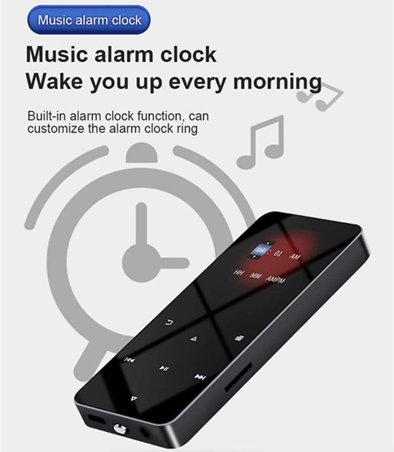 [AUSTRALIA] - 64GB MP3 Player with Bluetooth 5.0 2.0 inch Screen Touch Button Portable Hi-Fi Lossless Music Player Speaker with FM Radio Recorder Alarm Clock Pedometer Wired Headphone Support Card (Black) 