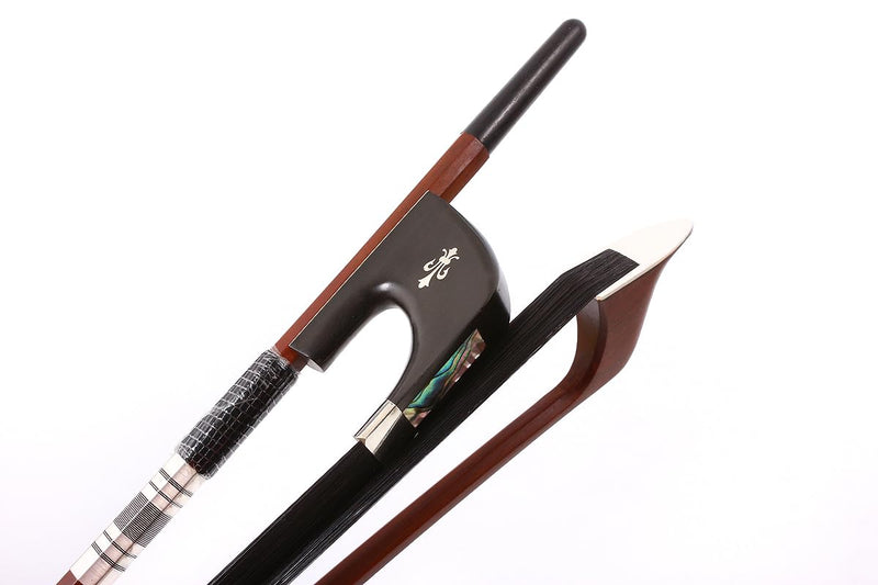 [AUSTRALIA] - Upright Double Bass German Bow 3/4 size Powerful Sound Black Natural Mongolia Horse Hair Brazilwood stick Well balance Ebony frog Nice shell inlay(black hair) black hair 