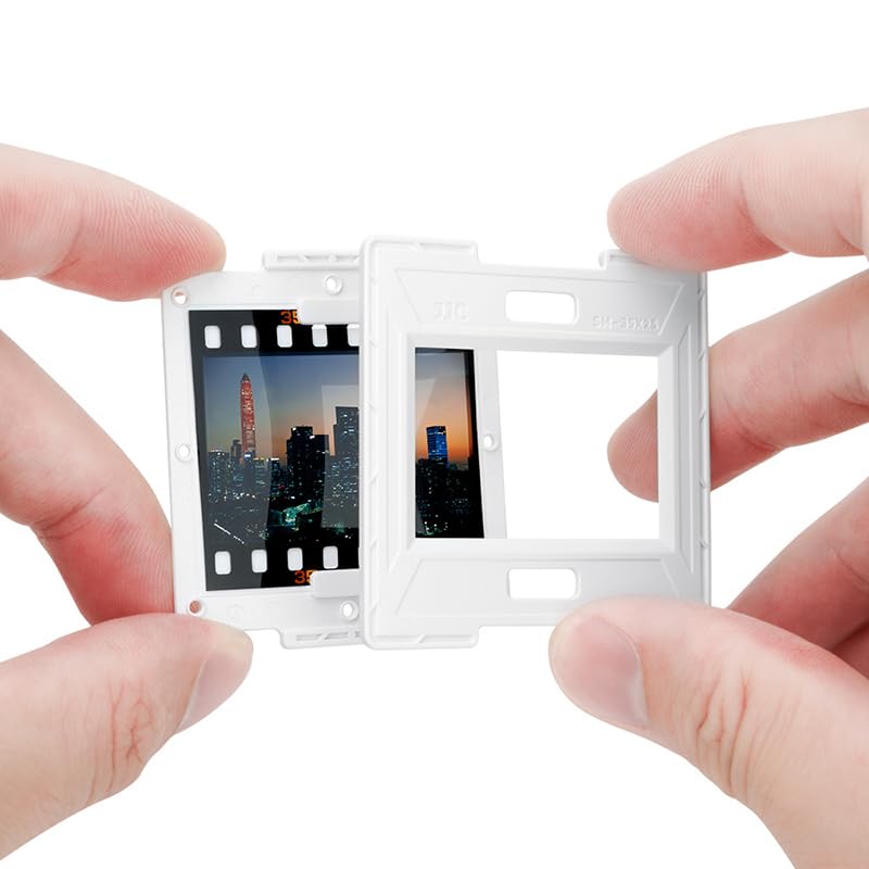 JJC Negative Slide Film Cutter with 25 Pieces Slide Mount Holder for 35mm Slide, Compatible with Scanner Projector Viewing