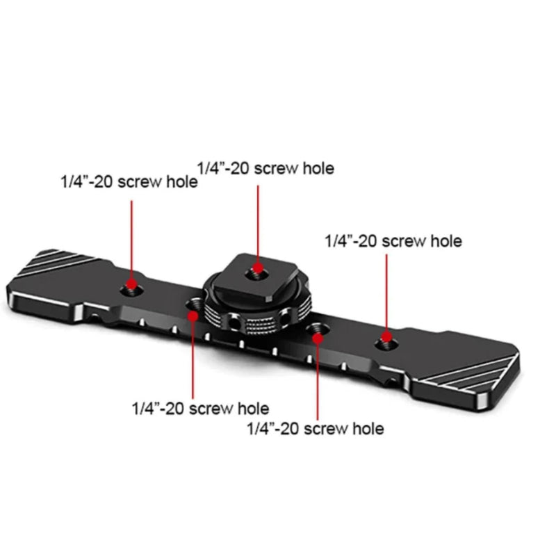 Dual Cold Shoe Mount Bracket, Camera Cold Shoe Extension Mount Aluminum Alloy Dual Cold Shoe 1/4"-20 Thread Holes Cable Slot for Flash LED Video Light Microphone Camera Camcorder