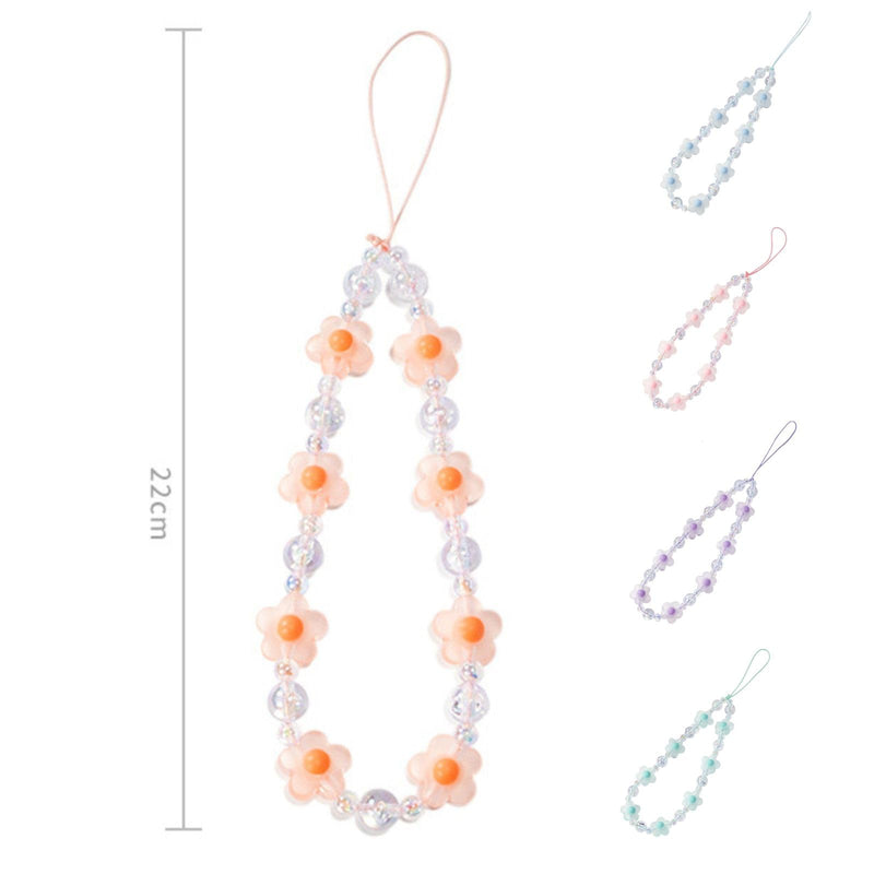 1-2 PCS Flower Beaded Mobile Phone Charms Lanyard Aesthetic Sweet Cute Phone Wrist Strap Anti-Lost Chain for Women Girls Pink C