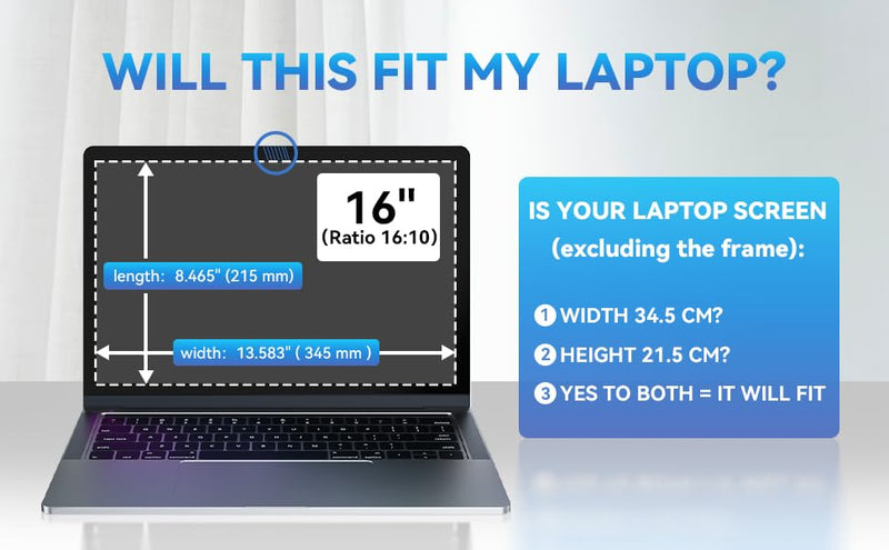 Laptop Privacy Screen 16 Inch, Removable 16:10 Aspect Privacy Filter Screen Protector for 16 Inch Laptop, Privacy Screen Anti Peeping Privacy Screen 16 in