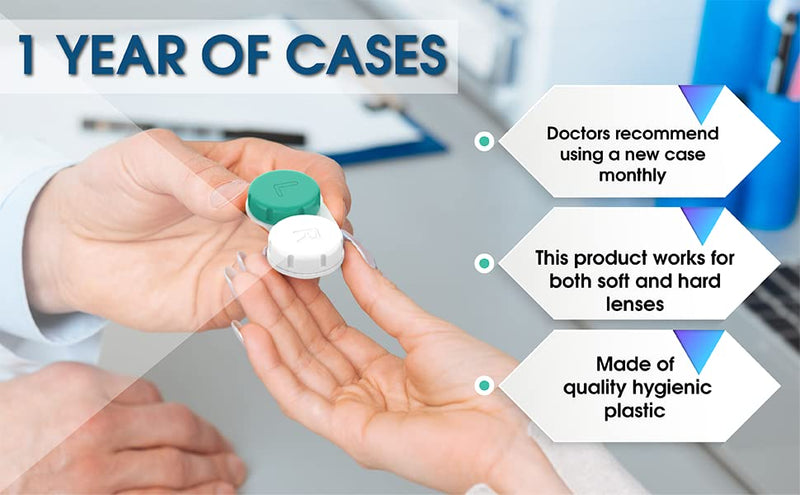 Contact Lens Cases 12 Pack. One Year Bulk Supply. Protect Your Eyes by Changing Your Lens Case Monthly (Green) Green