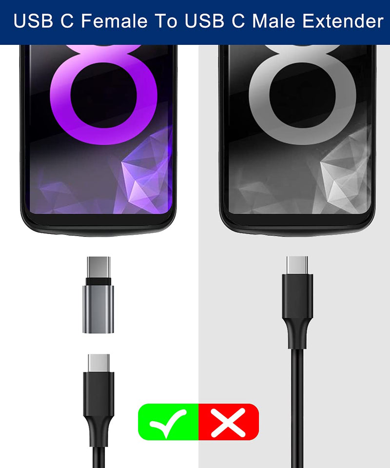 USB Type C Extension Adapter 3-Pack,PD USBC 3.1 Gen2 Female to Male Extender Converter,Thunderbolt 3 Extended Connector Compatible for Lifeproof Otterbox Case,MacBook Pro,Samsung DeX Station (Gray) Gray