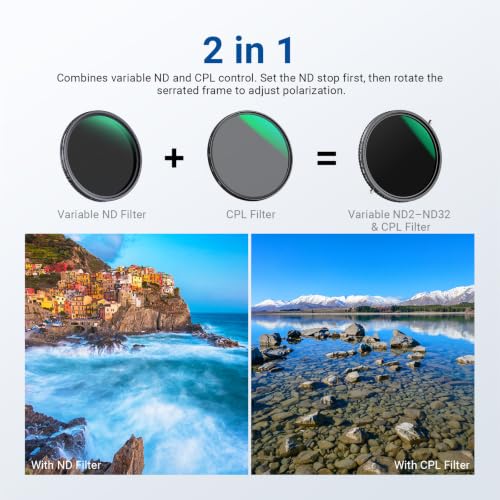 NEEWER 2 in 1 77mm Variable ND Filter ND2-D32&CPL Circular Polarizer Filter
