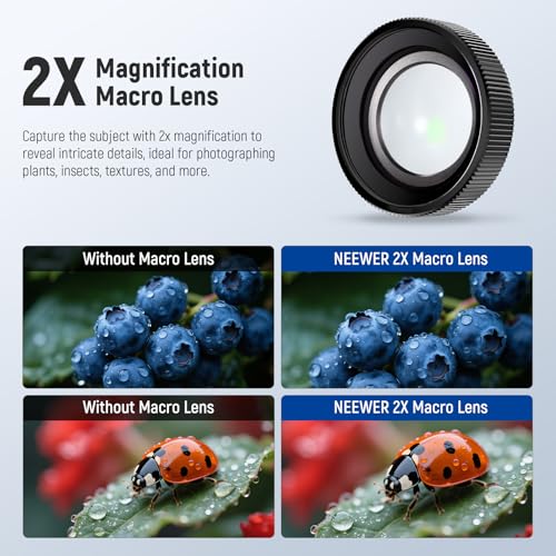 NEEWER LS-68 Macro Lens Compatible with DJI Osmo Action 5 Pro/4 Action Camera + AC012 Mount Adapter for Osmo 360/5 Pro/4/3, 2X Magnification, 3-4cm Focal Distance, Close Up Photography Accessory