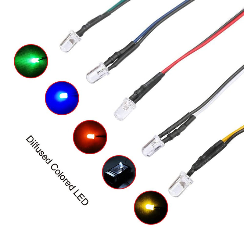 Yixisi Pack Of 50 Pre-wired Led, Diodes Light, 12 V Pre-wired Light, 3 mmm LEDs, 20 cm (Red, Yellow, Green, Blue, White, 10 Pieces each) Multicoloured-50