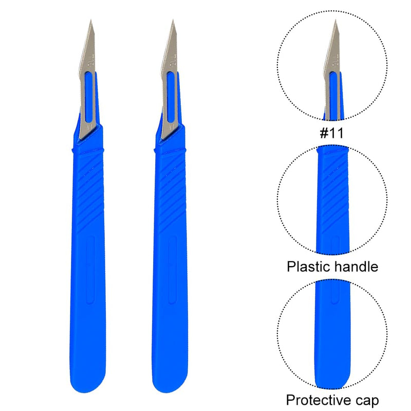 [AUSTRALIA] - Disposable Plastic Surgical Scalpel Knife, Disposable Scalpel Blade, Sterilised Disposable Scalpels, Disposable Scalpel Figure 11 with Protective Cap, Individually Sterile Packed (Blue, Pack of 10) Construction, 10 Pieces 