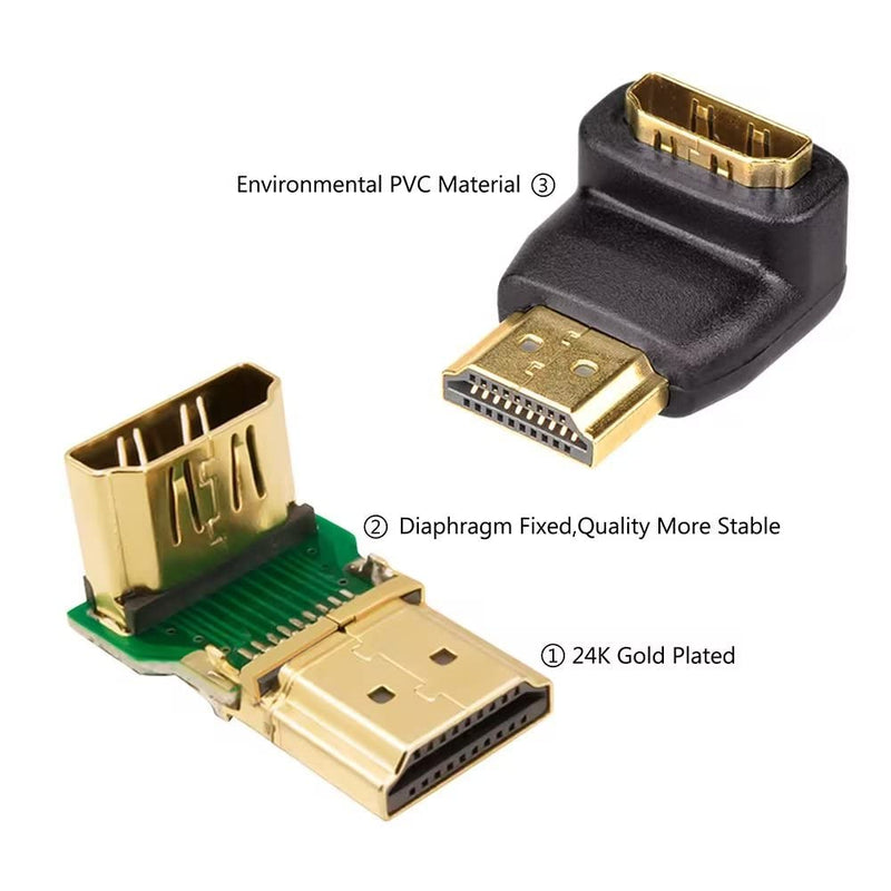 VCE HDMI 90 and 270 Degree Adapter 2-Pack, Right Angle HDMI Male to Female L Adapter Connector 3D&4K Supported