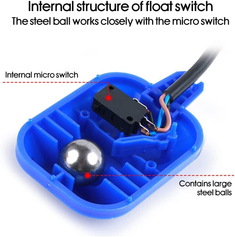 PIQIUQIU 3 Metre Cable Water Level Controller, Liquid Level Sensor Float Switch, 220 V Level Switch, Water Level Regulator Pump