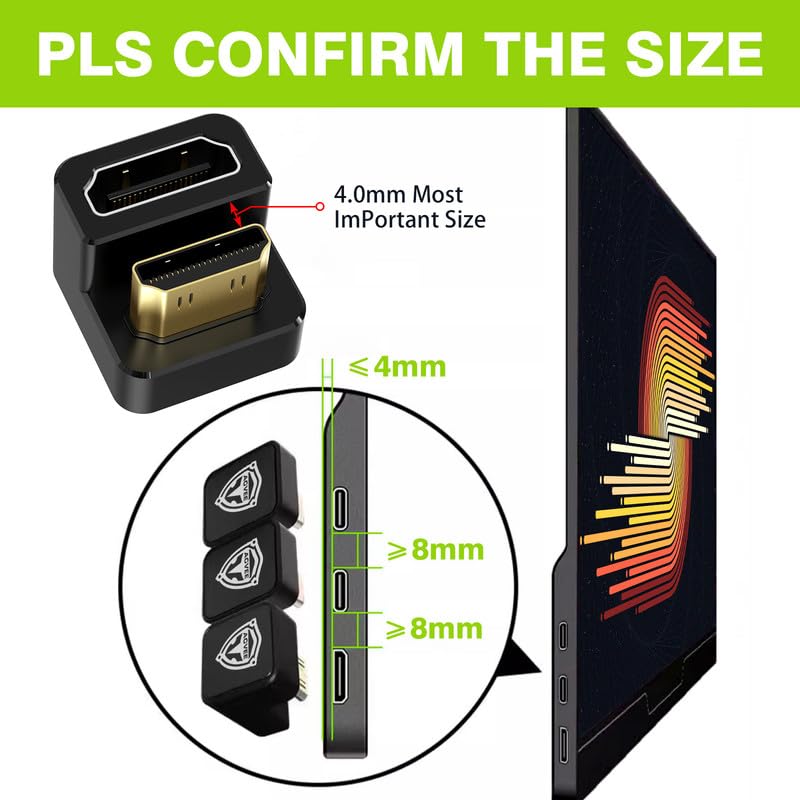 AGVEE 180 Degree Angled USB-C to USB-C Adapter and Long Side Inward U-Shaped Mini HDMI to HDMI Converter, HDMI 2.0 4k@60HZ, Coupler Extender Extension for Portable Display Monitor, Black