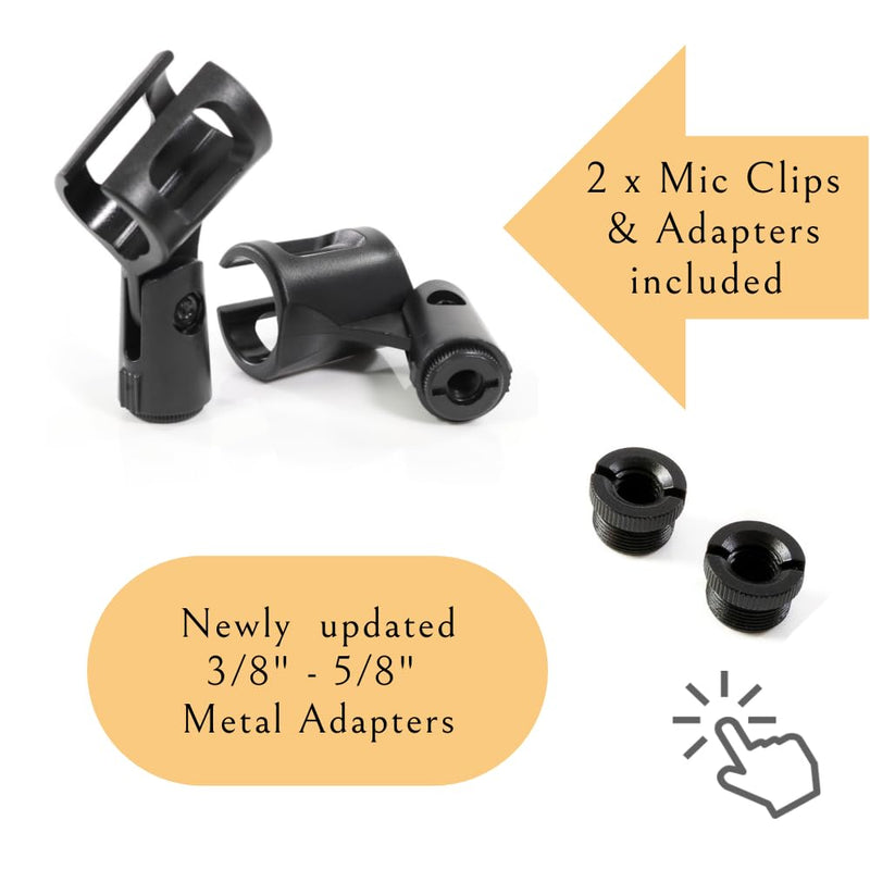 Stereo Array Spacing Microphone Mount with Ruled Markings - Holds 2 Mics - X-Y and ORTF Mic T-Bar Bracket, Fits 3/8" and 5/8" Mic Stands with Included Adapter (MIC-BAR-CLIP-MARK) with marking