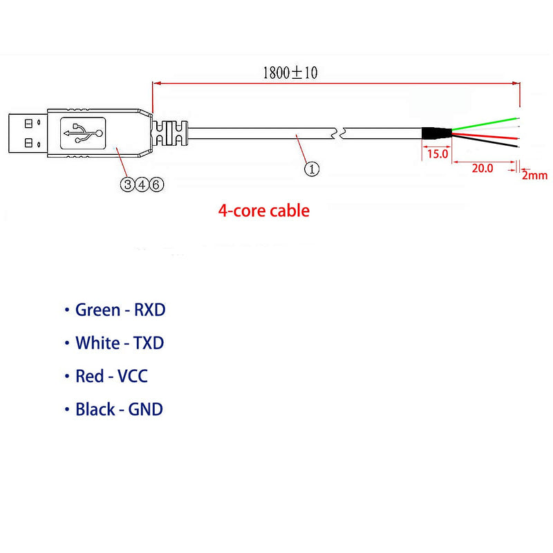 6FT USB to RS232 Serial Adapter Cable 4 Pin Wire End FTDI Chip (4 Pin)