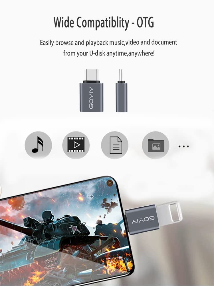 GOYIY USB C to USB Adapter, USB C Male to USB Female Adapter, USB3.2 Gen 2，2-Pack, Compatible with MacBook Pro/Air, iMac, iPad Mini/Pro, Mobile Phone and Other Type C or Thunderbolt 4/3 Devices(Grey) Grey