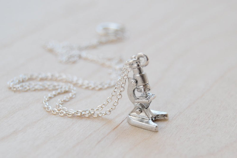 [AUSTRALIA] - Enchanted Leaves - Tiny Silver Microscope Necklace - Cute Laboratory Science Gift | Microscope Charm Necklace 