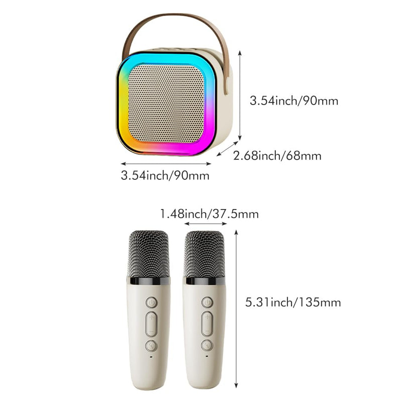 Pilarmuture Mini Karaoke Machine with 2 Wireless Microphones, Dual Noise Reduction, Voice Change with Multiple Modes, Bluetooth, White