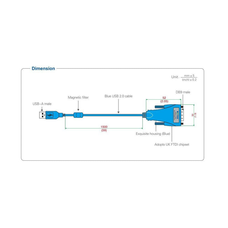 UTEK UT-8801 1.5M Length USB to RS-232 Converter ver2.0(1-Port USB to RS-232 Serial Converter with ESD Protection)