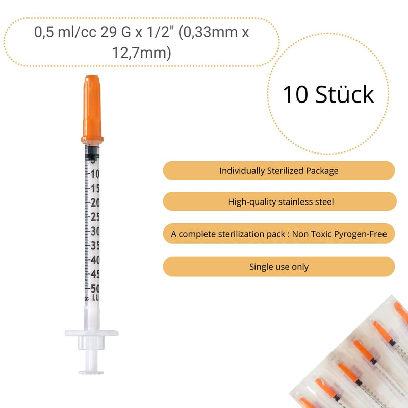 10 x 0.5ml/cc Plastic Tube 29G (0.33 x 12.7mm) Multipurpose Measuring Tools, Lab Accessories, Individually Packed 10 x